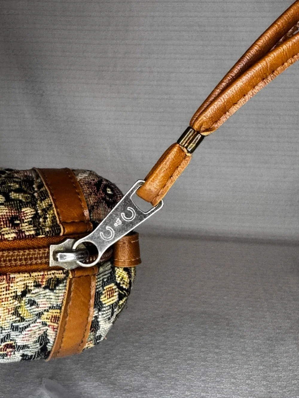 C&C California Floral Needlepoint Cylinder Cosmetic Case - Brown, Green, Black